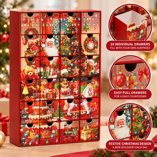 Advent Calendar with Drawers, Red 24 Drawer Fill Your Own Christmas Calendar