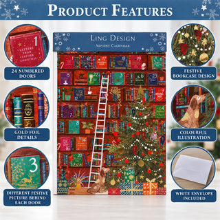 Festive Bookcase Christmas Advent Calendar, 33.5cm Library Design