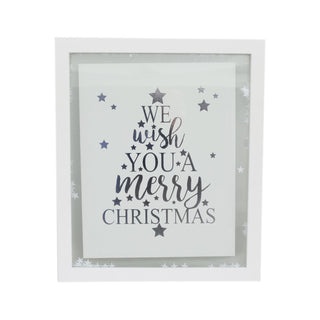 Hanging White Christmas Confetti Glass Plaque 27cm x 32cm - We Wish You A Merry Christmas