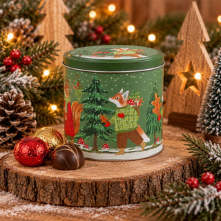 Woodland Scene Christmas Chocolate Tin, Gisela Graham Festive Metal Tin 10cm