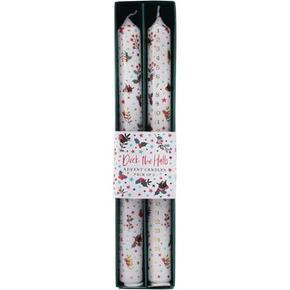 Set of 2 Deck the Halls Advent Dinner Candles | Christmas Advent Candles - 25cm