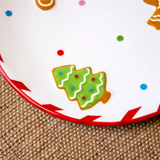 Round Ceramic Christmas Gingerbread Plate | Festive Dish Snack Plate - 20cm