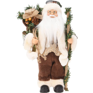 Green Plaid Santa Claus Figurine | Standing Father Christmas Ornament - 30cm