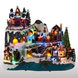 Large LED Animated Christmas Alpine Village Scene, 45cm Moving Train Display