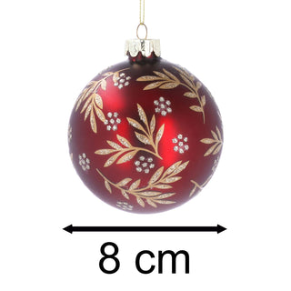 Matt Burgundy & Gold Christmas Bauble | Red Glass Christmas Tree Ornament - 8cm