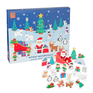 Children's Wooden Winter Wonderland Christmas Advent Calendar | Wood Advent Calendar Advent Calendar For Kids | Santa Claus Playset Advent Calendar