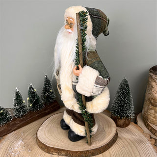 Green Plaid Santa Claus Figurine | Standing Father Christmas Ornament - 30cm