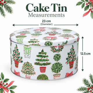 Topiary Christmas Cake Tin, Gisela Graham Festive Round Metal Storage Tin 23cm