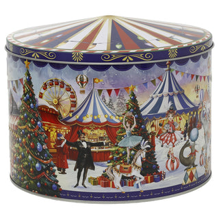Christmas Storage Tin, Round Metal Carousel Biscuit Tin, 20 cm, Assorted