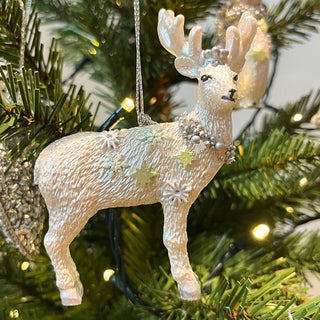 White Reindeer Christmas Tree Bauble | Resin Stag Christmas Tree Ornament - 10cm