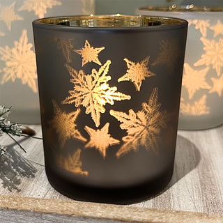 Snowflake Tealight Holder | Frosted Glass Christmas Tea Light Candle Holder 10cm