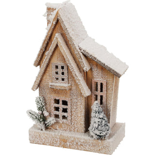 LED Snow-Covered Wooden Christmas House | Light Up Village House Ornament - 33cm