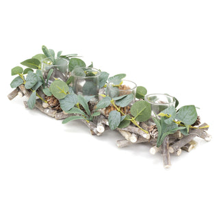 39cm Alpine Sage Four Christmas Tealight Candle Holder | Three Christmas Garland Tea Light Holder | Christmas Candle Centerpiece