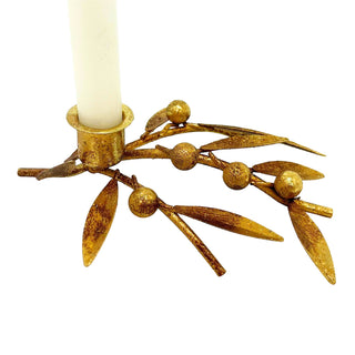 Antique Gold Sprig & Berry Candle Holder, Gisela Graham Christmas 17cm