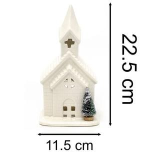 Christmas Church Tealight Candle Holder | White Ceramic Chapel Ornament - 22cm