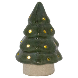Christmas Tree LED Light, 13cm Battery Operated Green Ceramic Decoration