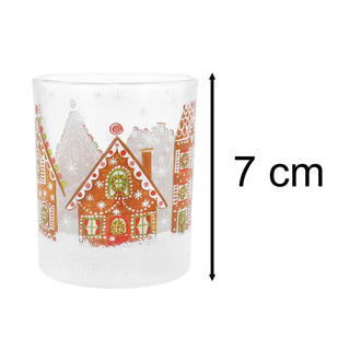 Gingerbread House Tealight Holder | Round Glass Christmas Candle Holder - 7cm