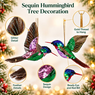 Sequin Hummingbird Hanging Christmas Tree Decoration Gisela Graham 17cm