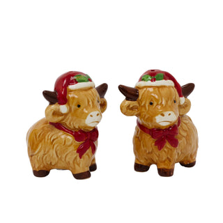 Christmas Highland Cow Salt & Pepper Shakers | Novelty Salt and Pepper Pots