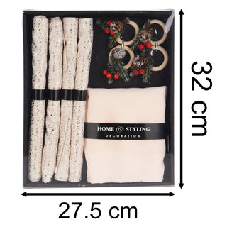 12-Piece Christmas Table Set | 4 Napkins Placemats & Festive Wooden Napkin Rings