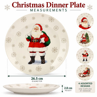Ceramic Santa Claus Christmas Dinner Plate, 26.5cm Festive Snowflake Design