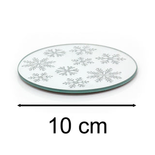 Snowflake Silver Mirrored Glass Coaster | Round Mirror Glass Candle Plate Stand