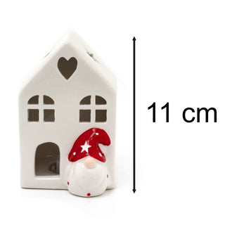 White Ceramic LED Christmas House with Gonk | Light Up Festive Decoration - 11cm