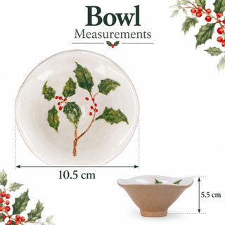 Holly & Berries Christmas Mini Bowl, Gisela Graham Ceramic Snack Bowl 10.5cm