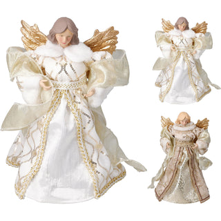 Angel Christmas Tree Topper, 30cm Traditional Festive Angel with Gold Wings