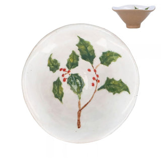 Holly & Berries Christmas Mini Bowl, Gisela Graham Ceramic Snack Bowl 10.5cm