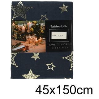 Navy Blue & Gold Table Runner | Fabric Christmas Table Runner - 45x150cm