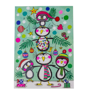 Penguin Christmas Tree - Christmas Advent Calendar Greetings Card & Envelope