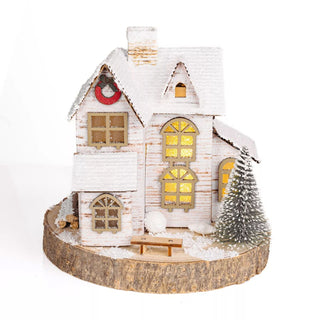 LED Wooden Christmas House | Light Up Christmas Village Ornament - 16x15cm