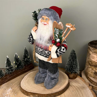 Grey Nordic Santa Claus Figurine | Standing Father Christmas Ornament - 30cm