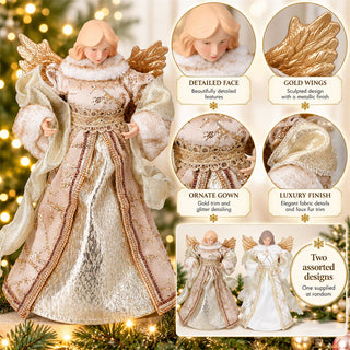 Angel Christmas Tree Topper, 30cm Traditional Festive Angel with Gold Wings