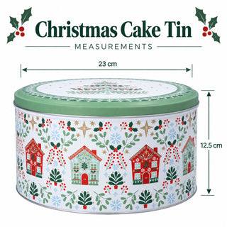 Alpine Houses Christmas Cake Tin, 23cm Round Gisela Graham Storage Tin