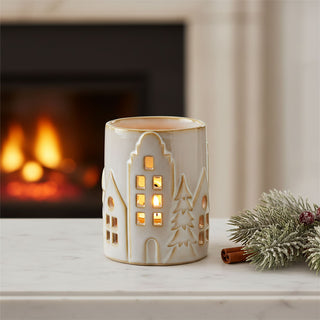Round House Design Tealight Candle Holder, 9.5cm Ceramic Christmas Decoration