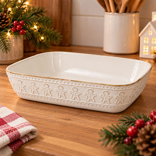 White Ceramic Gingerbread Man Baking and Serving Dish, 29cm Christmas Ovenware