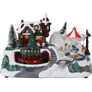 Light-up Christmas Village Scene | Illuminated LED Ornament with Movement