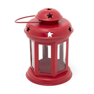 Red Moroccan Style Metal Lantern Tealight Holder | Tea Light Candle Lantern