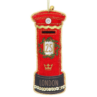 London Postbox Bauble | Luxury Fabric Christmas Tree Hanging Ornament - 11cm