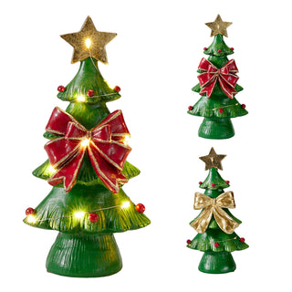 Resin LED Christmas Tree Decoration with Decorative Bow, Battery Operated