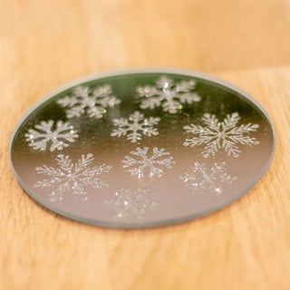 Snowflake Silver Mirrored Glass Coaster | Round Mirror Glass Candle Plate Stand