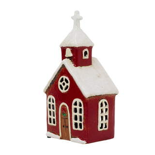 Ceramic Christmas Church Tealight Holder | Candle Holder Christmas Ornament