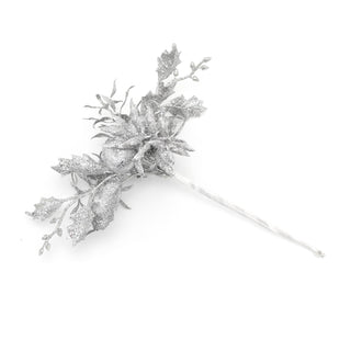 Silver Chic Glitter Christmas Spray Pick | Artificial Holly Christmas Decoration | Xmas Floral Spray - Design Varies One Supplied