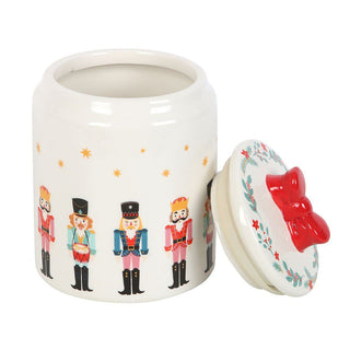 Ceramic Nutcracker Christmas Jar with Red Bow Lid | Festive Biscuit Barrel 15cm