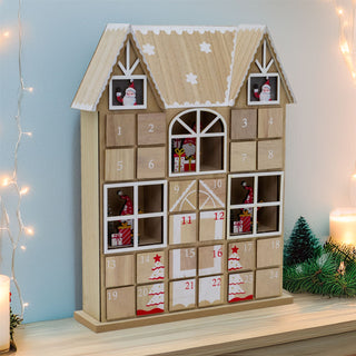 Santa House Advent Calendar with 24 Drawers | Wooden Christmas Advent Calendar