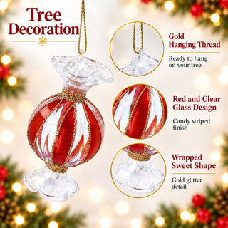 Red and Clear Glass Sweet Hanging Christmas Tree Decoration, Gisela Graham