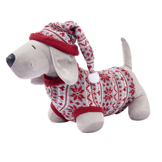 Festive Dachshund Puppy Christmas Door Stop | Decorative Fabric Animal Door Stop | Novelty Dog Door Stopper