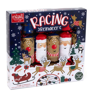 6 Racing Reindeer Christmas Crackers | Family Crackers with Pull-Back Reindeers